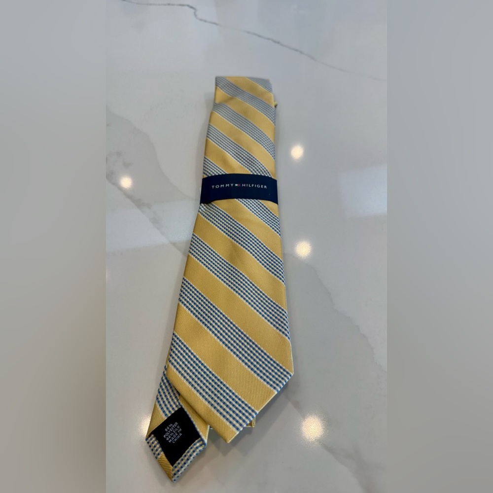 NWT - Tommy Hilfiger Yellow and Blue Diagonal Striped Tie